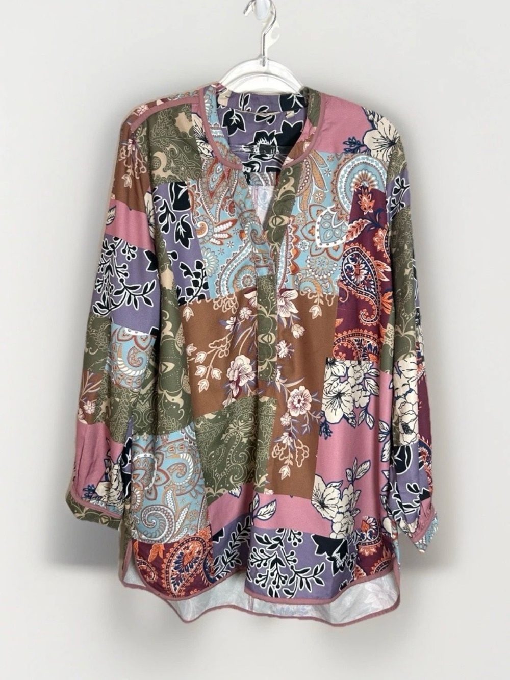 Soft Surroundings Tunic Top Patchwork Floral Paisley Women L Alvadore Fleur Boho - Picture 1 of 16
